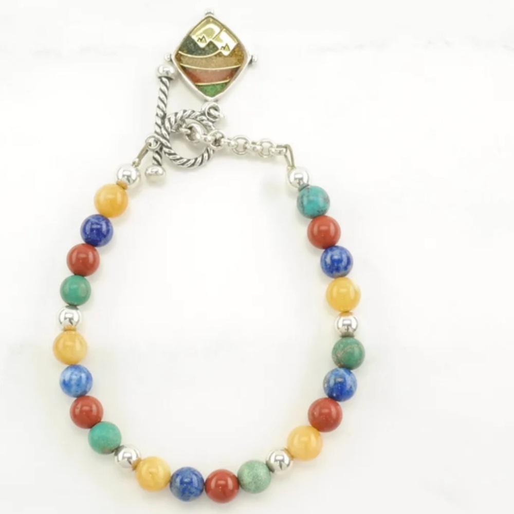 Carolyn Pollack Vintage Sterling Silver Beaded Bracelet with Charm